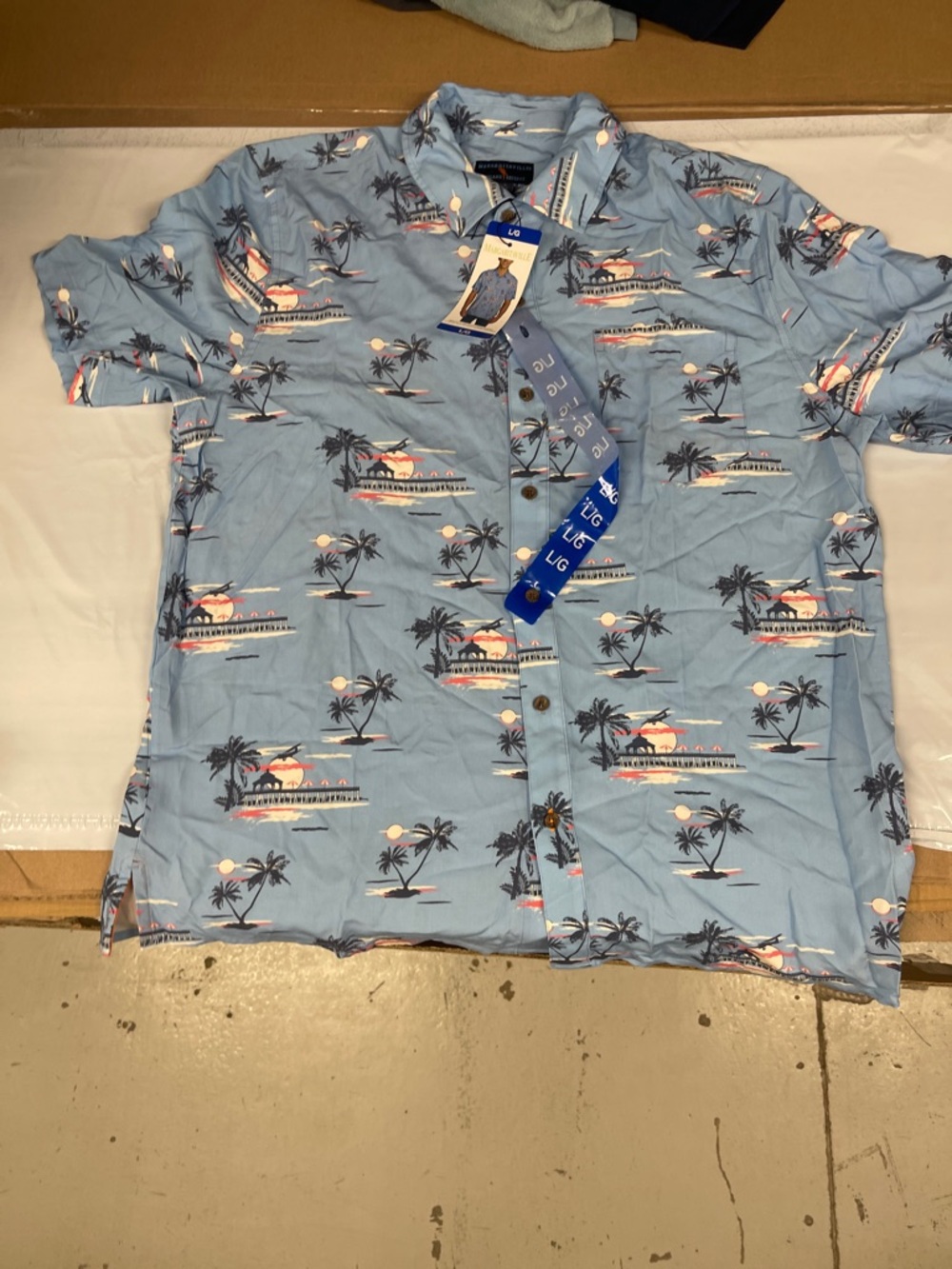 Margaritaville Light Blue Palm-Print Button-Down Shirt